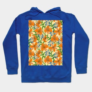 Lily Flower Pattern On Orange Hoodie